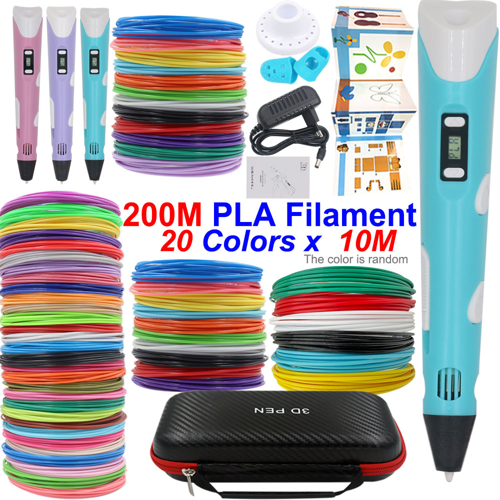 3D Printing Filament - ชุดปากกาพิมพ์ 3 มิติที่แปลกประหลาดพร้อมจอแสดงผล LCD อะแดปเตอร์ไฟฟ้ากระเป๋าเดินทาง PLA