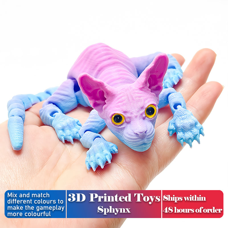 3D Printing Household Items - แมวสฟิงซ์พิมพ์ 3 มิติที่สมจริงพร้อมข้อต่อที่ยืดหยุ่น - การตกแต่งโฮมออฟฟิศสมัยใหม่ รายการสะสมศิลปะ
