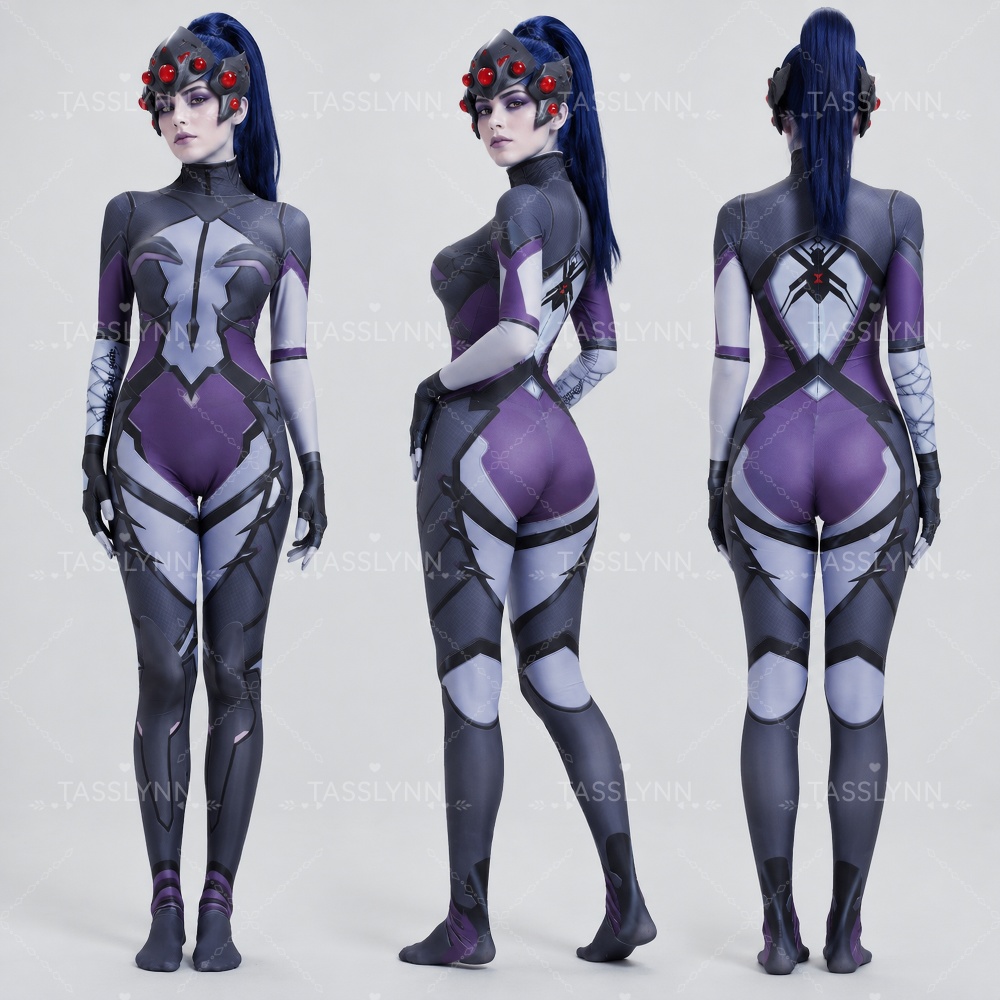 3D Printing Games Free - ชุดคอสเพลย์ Overwatch Widowmaker สีม่วงเข้ม-ดำ ชุดบอดี้สูท Zentai