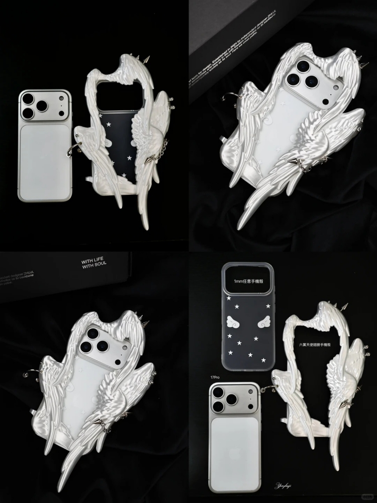 3D Printing Case - เคสโทรศัพท์แบบเจาะรูลายปีกนางฟ้าหกปีกสไตล์ Y2K ดั้งเดิม ปรับแต่งได้ พิมพ์ 3