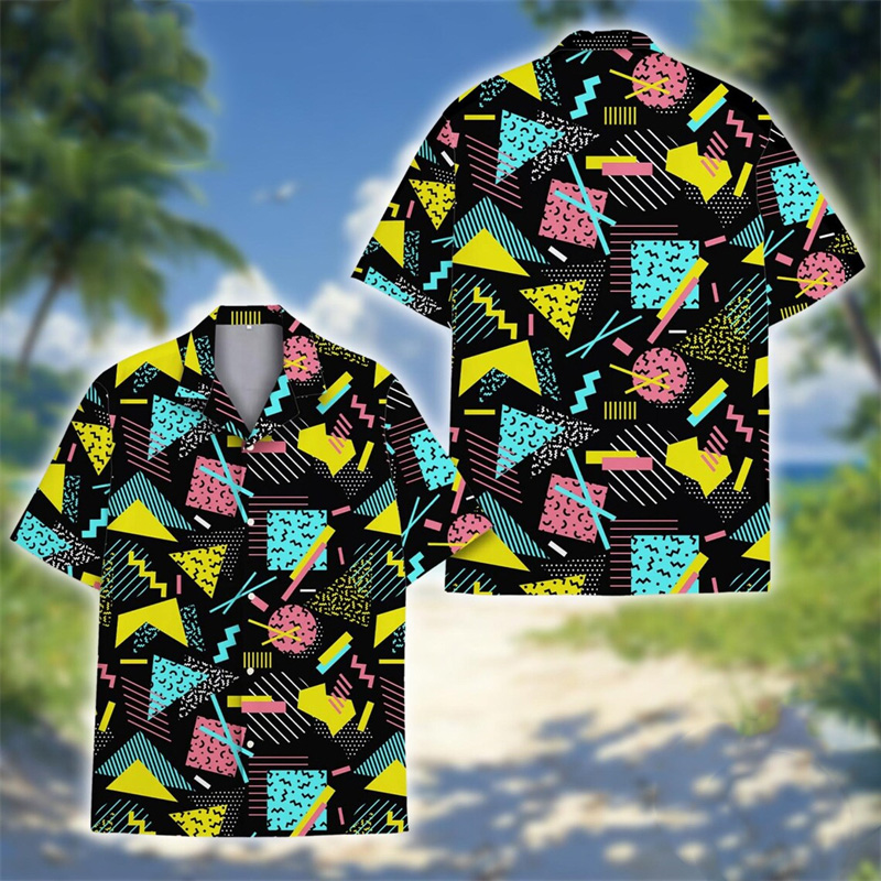 3D Printing Viral - 80s 90s สไตล์ย้อนยุคเสื้อยอดนิยมลายเรขาคณิตแบบยูนิเซ็กส์พิมพ์ลายสตรีทแวร์เสื้อแขนสั้นโอเวอร์ไซส์ปาร์ตี้ฤดูร้อนไวรัล