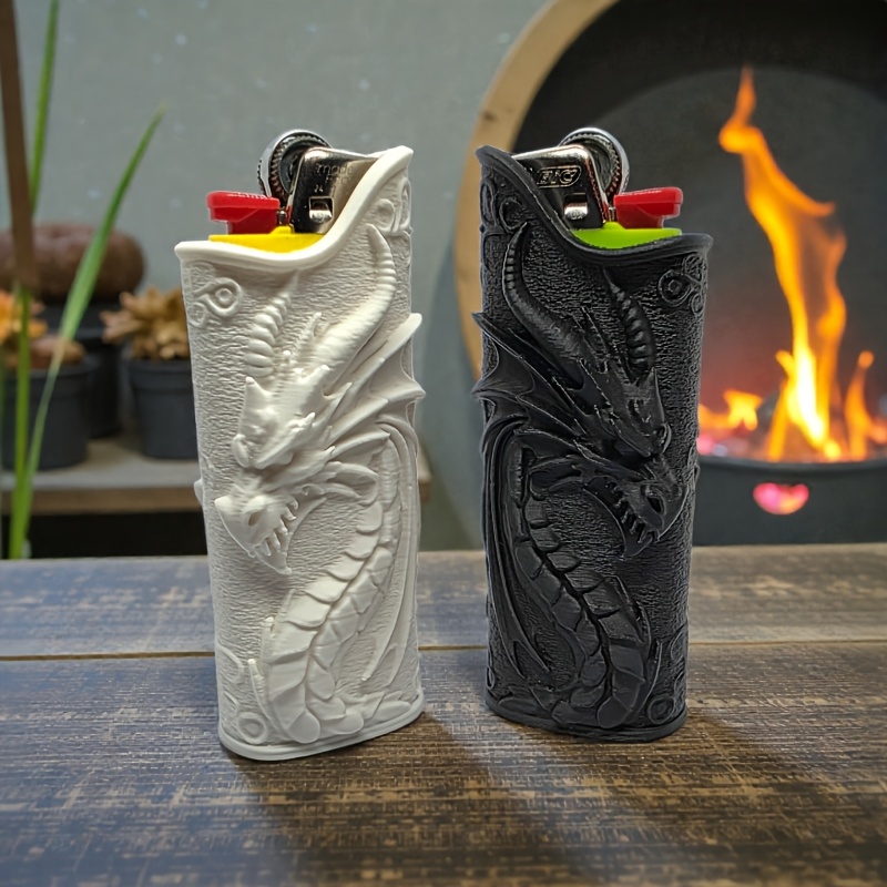 3D Printing Case - เคสใส่ไฟแช็กแบบนูนลายมังกรสไตล์โกธิค พิมพ์ลาย 3 มิติ ปลอกไฟแช็กลายมังกร ของตกแต่งไฟแช็ก