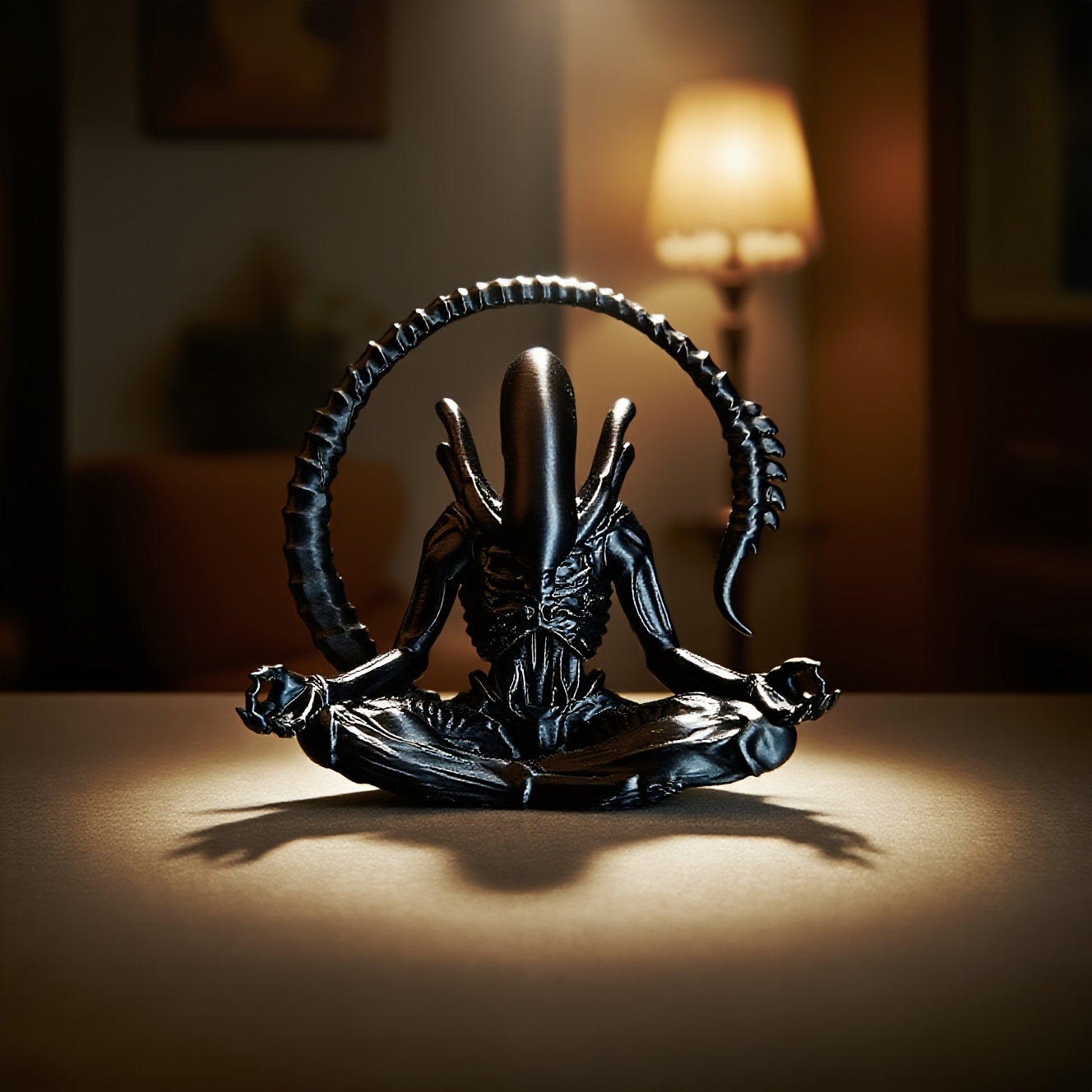 3D Printing Household Items - รูปปั้นเอเลี่ยนทำสมาธิ พิมพ์ 3 มิติ สไตล์ไซไฟสยองขวัญ ของตกแต่งโต๊ะทำงาน