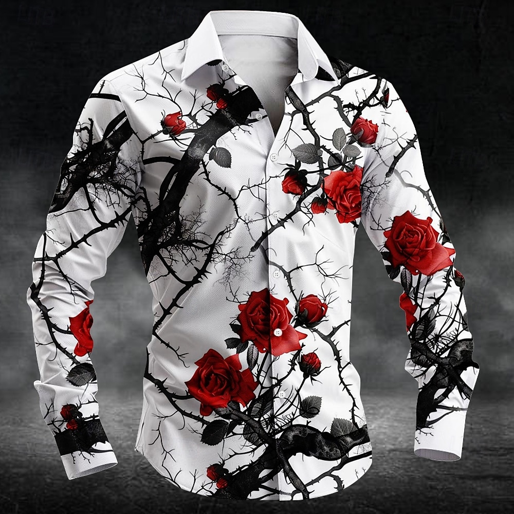 3D Printing Services - เสื้อเชิ้ตลายดอกพลัมแฟชั่น พิมพ์ลาย 3 มิติ แขนยาวสำหรับผู้ชาย เสื้อเชิ้ตศิลปะ