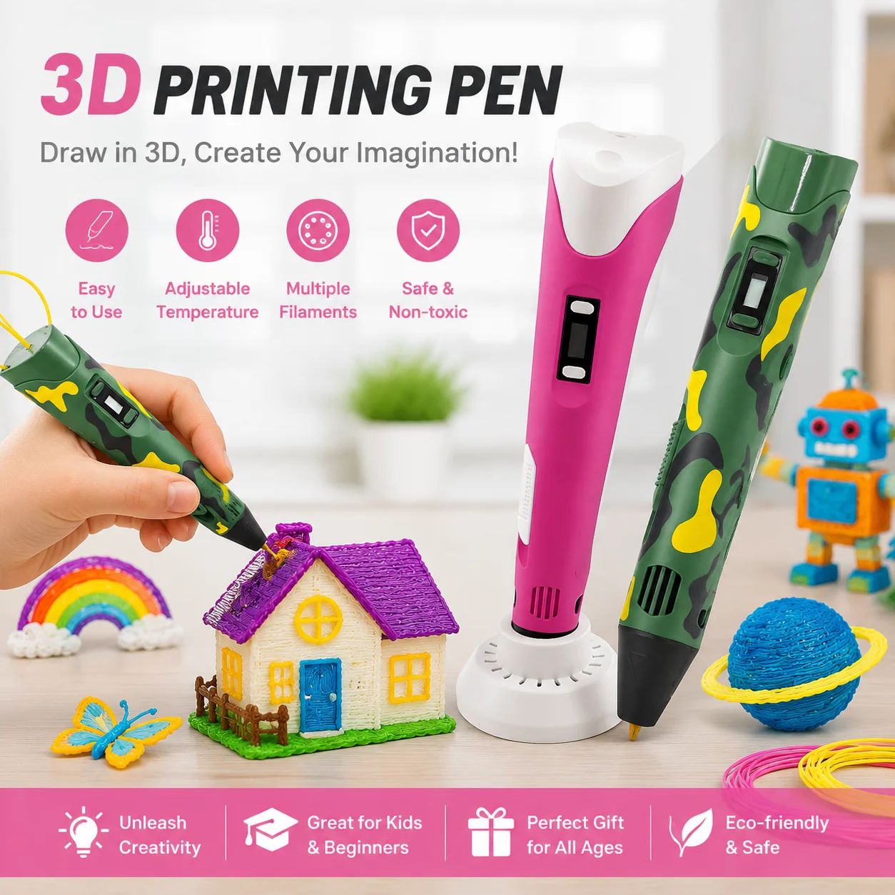 ปากกาพิมพ์ 3 มิติ พร้อมไส้พลาส - 3D Printing Pen For Adults บทวิจารณ์และราคา